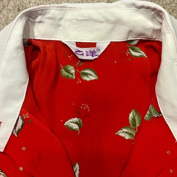 Vintage 80s/90s Women's Retro Red Top Blouse Long Sleeve Collar Button Unique - Picture 7 of 9